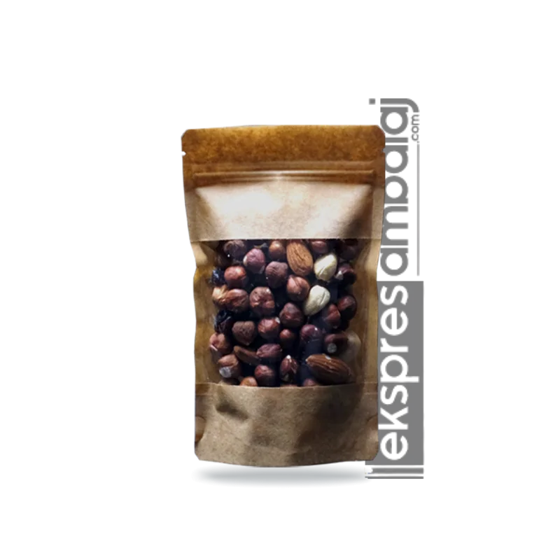 Geniş Pencereli Kraft Kilitli Doypack