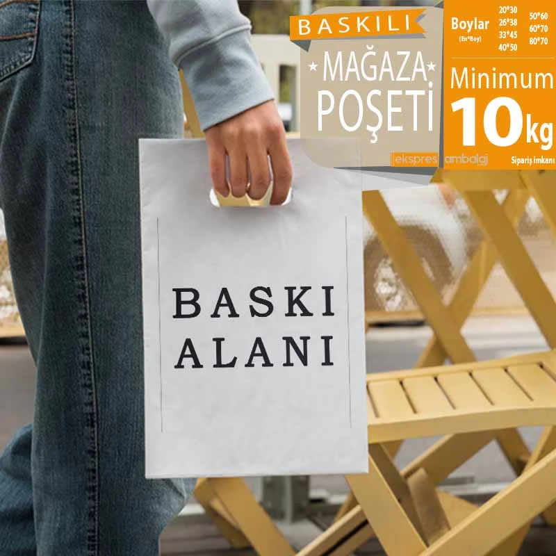 Baskılı Beyaz Mağaza Poşeti