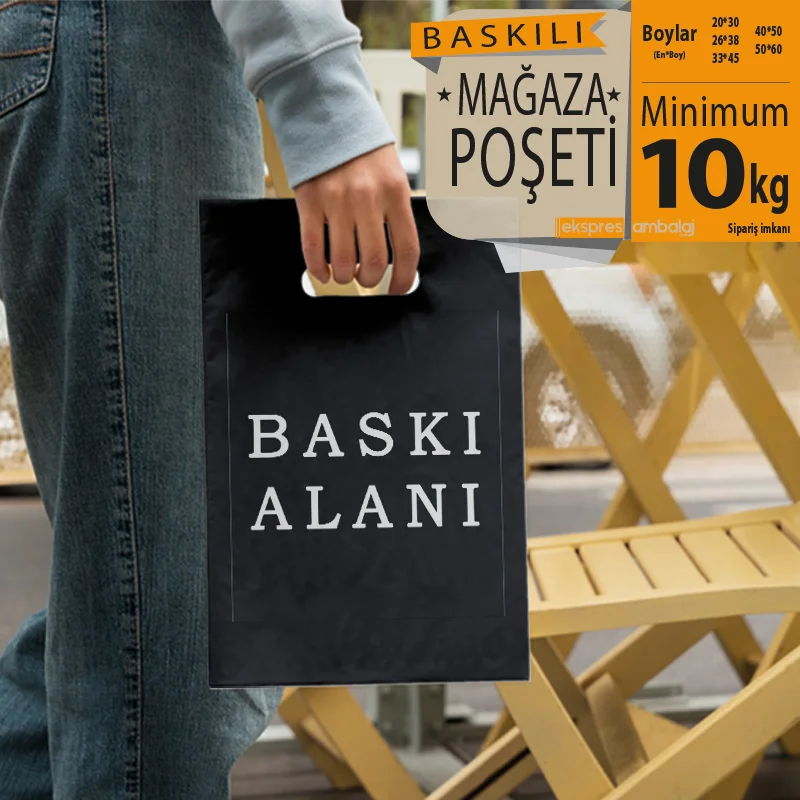 Baskılı Siyah Mağaza Poşeti
